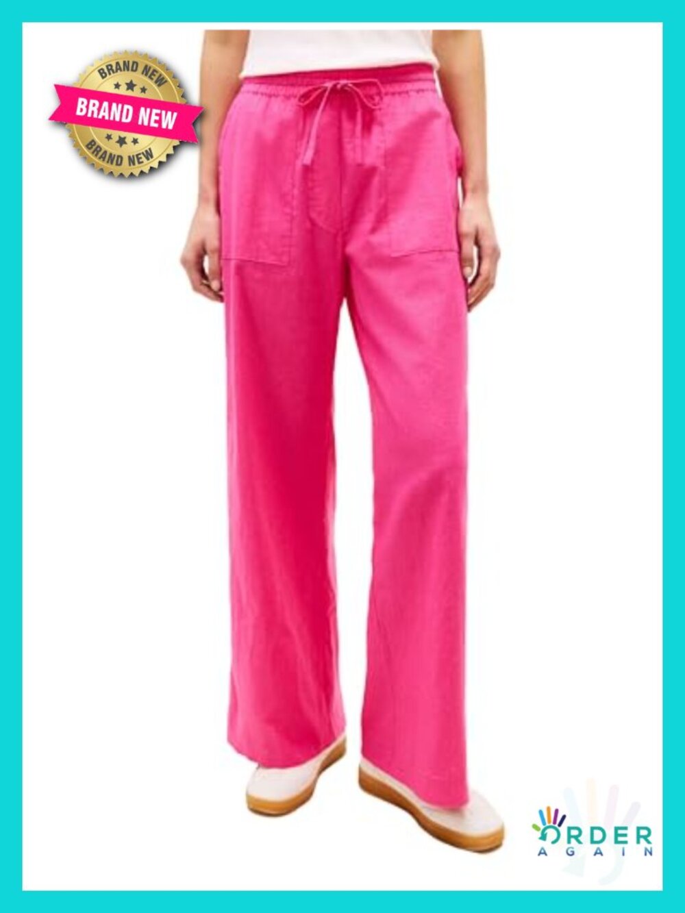 Linen Wide Leg Casual Pants with Pockets Drawstring Waist